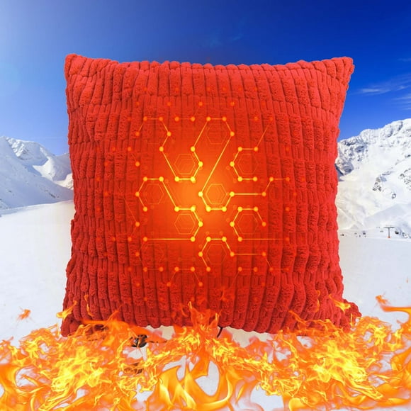 USB Heating Pillow Cover 5-Level Adjustable Temperature with Timer, Soft Electric Body Warmer for Office Home Travel, 45x45cm, 5-Color Light Display, Machine Washable