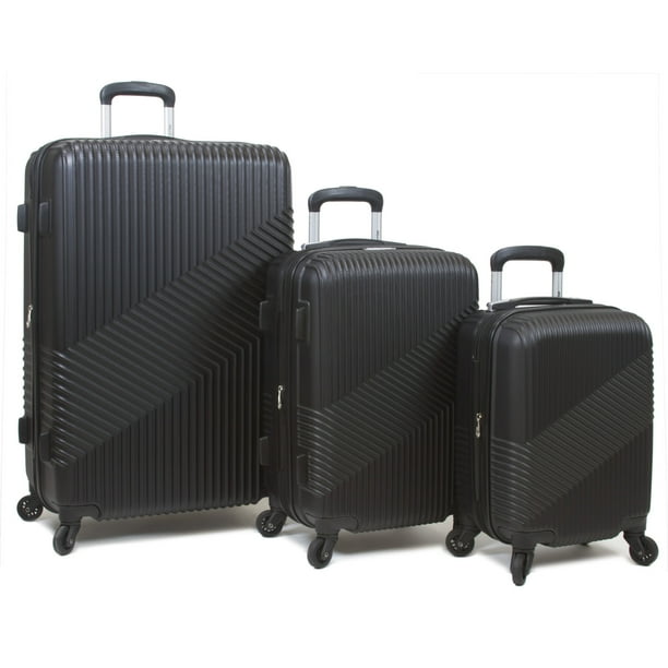 Dejuno Troy ABS 3Piece Hardside Spinner Luggage Set Black