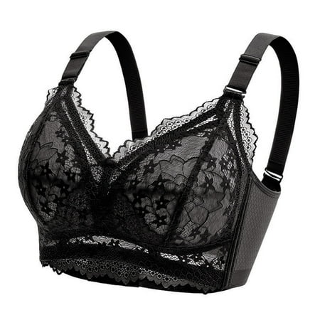 WDDDD Women s Adjustable Breathable Top Bra Without Steel Ring Gathering Lace Black 38