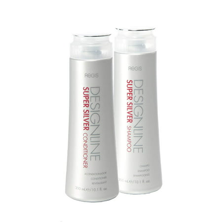 Super Silver Shampoo and Conditioner Duo Pack, 10.1 oz - Regis DESIGNLINE - Restores Moisture, Boost Color for Blonde, Grey, White Hair, Strengthens and Improves Elasticity to Prevent Color