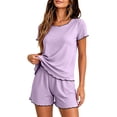 thumbnail image 4 of Diufon Women's Short Pajama Sets Plus Size Short Sleeve Ruffled Trim Sleepwear Summer Loose Fitted Comfy Pjs Sets, 4 of 9