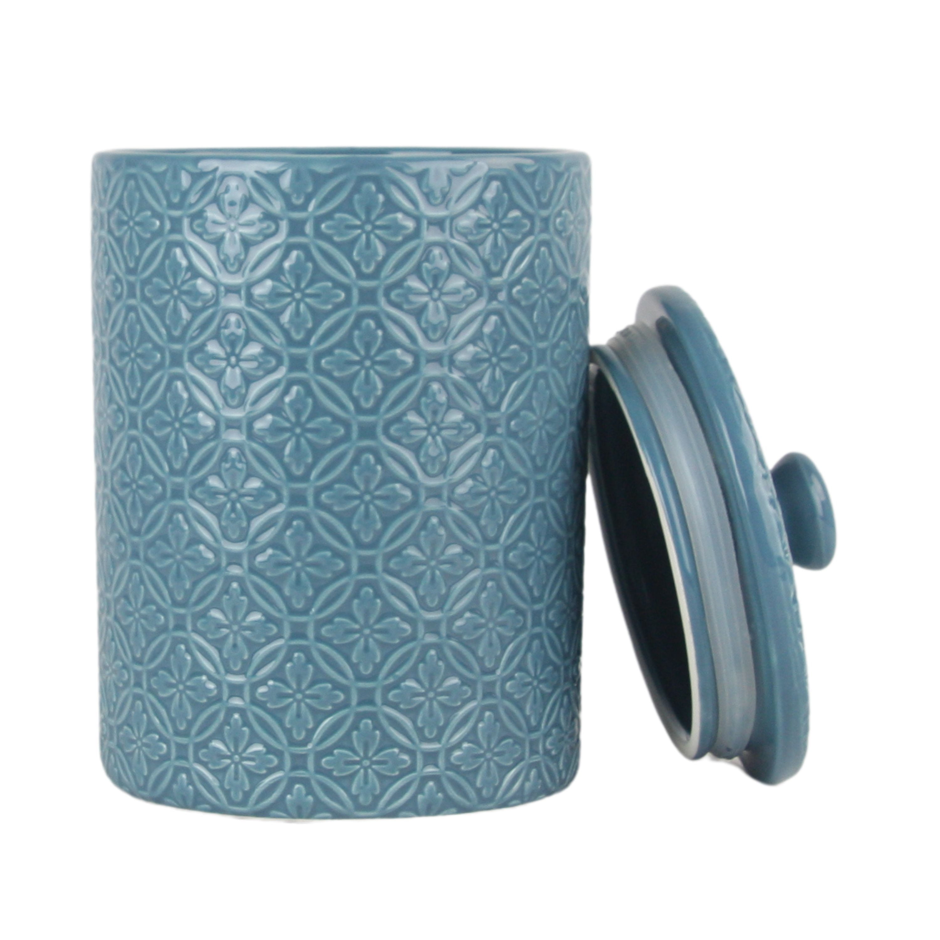 10 Strawberry Street Hampton Embossed 3 Piece Ceramic Canister Set, Teal