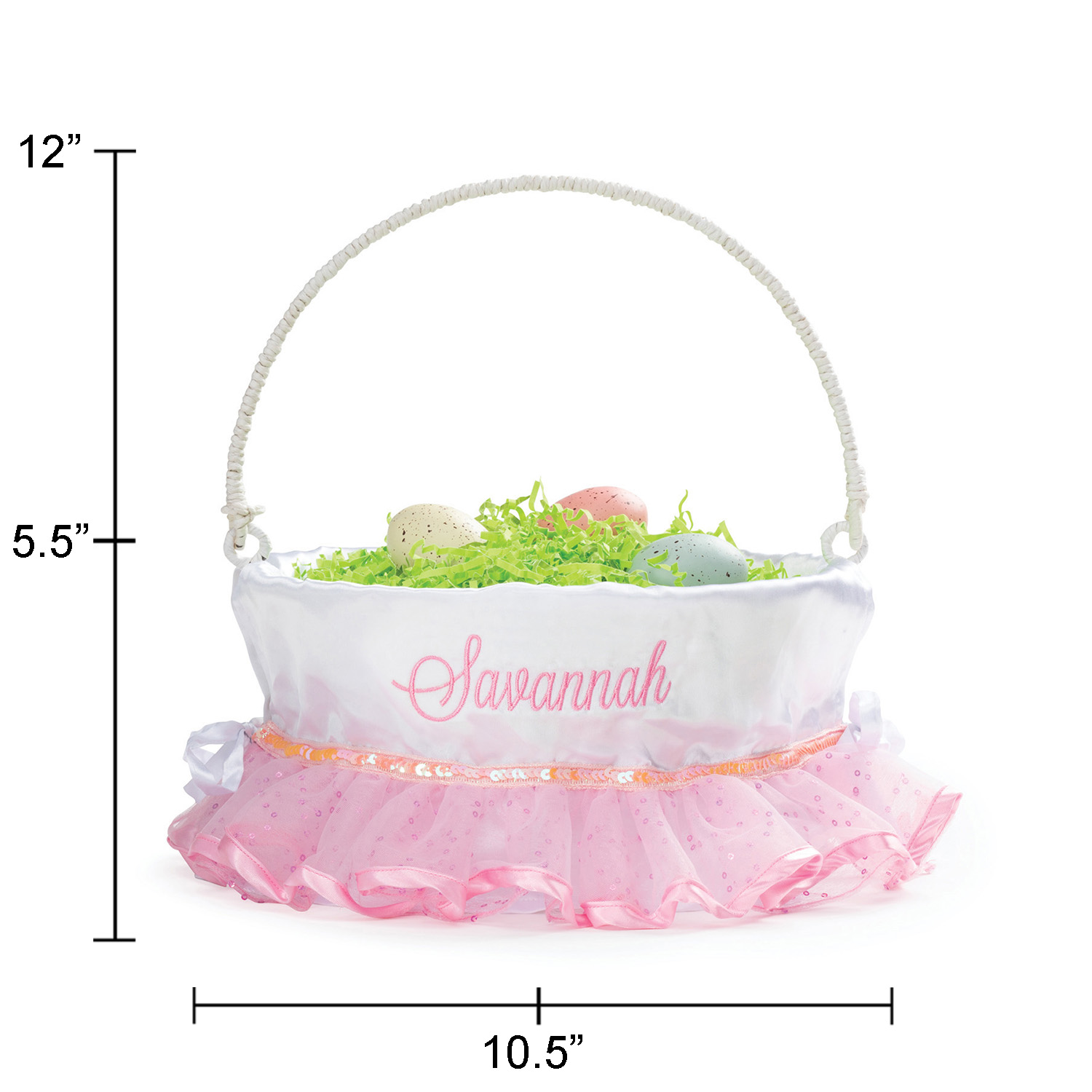 Personalized Planet Pink and White Tutu Liner with Custom Name Embroidered in Pink Thread on White Woven Spring Easter Basket with Collapsible Handle for Egg Hunt or Book Toy Storage - image 4 of 5