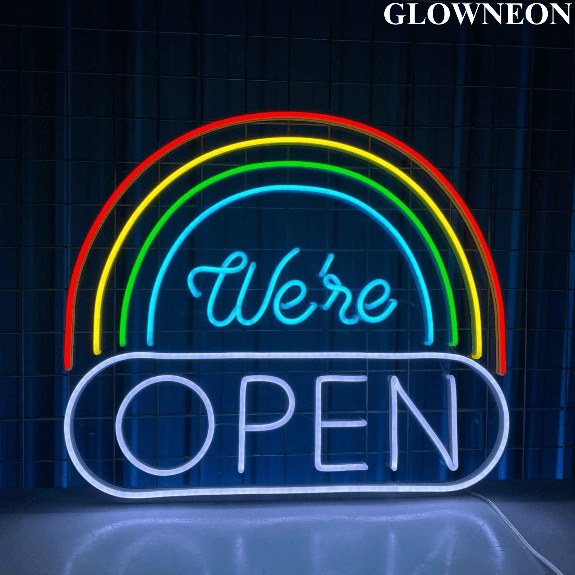 Glowneon We're Open Neon Sign, Rainbow Welcome Signboard Wall Decor