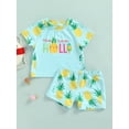thumbnail image 2 of Kids Boys Swim Trunks Set Letter Pineapple Print Short Sleeve T-shirt and Shorts Two Piece Swimwear, 2 of 9