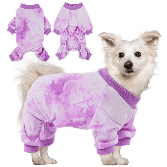 QBLEEV Dog Pajamas, Purple Tie-Dye Pet Clothes Stretchy Soft Doggy Onesies Cat Spring Autumn Sweatshirt, Lightweight Pet Jumpsuits Kitten Coats Pullover Outfits for Small Medium Dogs S