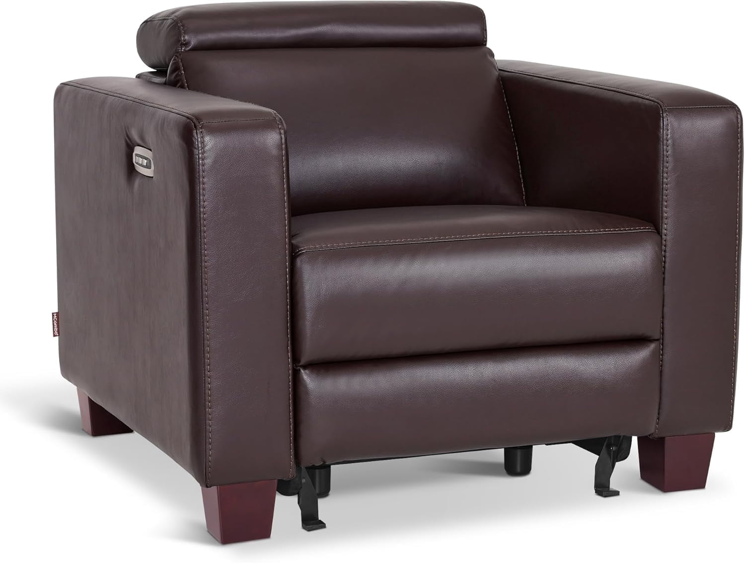 MCombo Wall-Hugger High Leg Power Recliner Chair with Adjustable Headrest and USB&Type C Dual Charge Ports for Living Room, Office, and Small Spaces (Faux Leather, HL128) (Dark Brown)