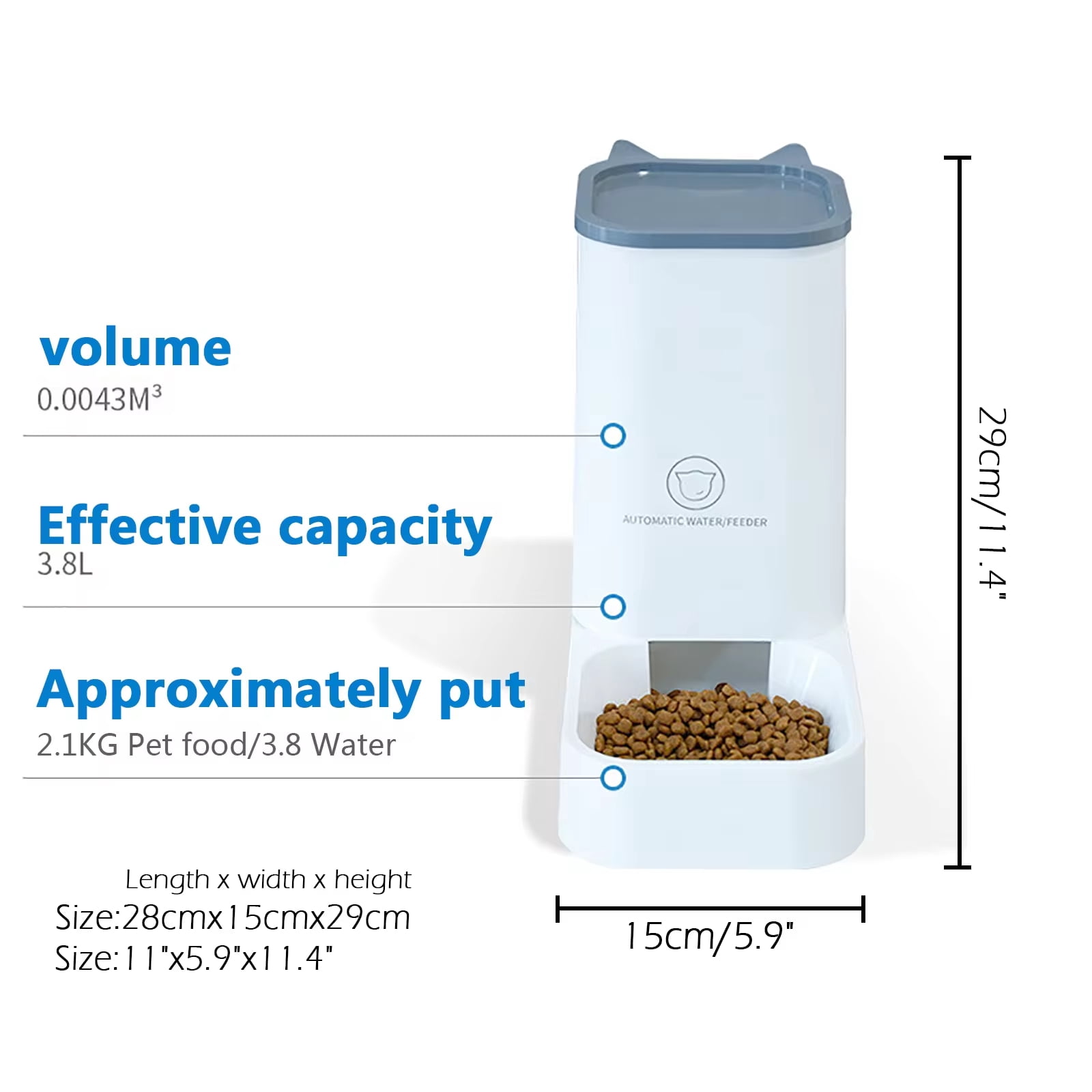 Pet Daily Kit Pets Automatic Feeder and Waterer Set, Dogs Cats Food Feeder and Water Dispenser 3.8L, 2 in 1 Cat Food Water Dispensers for Small Medium Big Pets Convenient, White