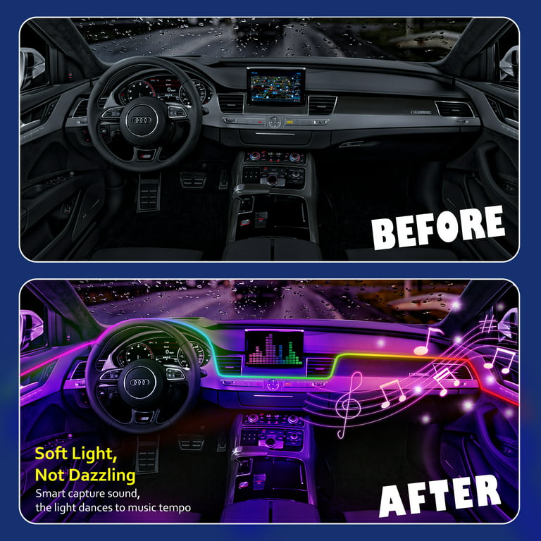 Car Interior Ambient Lights,18 in 1 HMYC 128 Colorful LED Acrylic Fiber  Optic Strip,Universal Multiple Modes Decoration Atmosphere with Music Sync