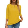 thumbnail image 6 of zaveiop Womens V Neck 3/4 Sleeve T-Shirts Solid Color Casual Basic Tops Summer 2025 Tees Blouses Loose Fit Pullover 2025 (Z-Yellow, XL), 6 of 6