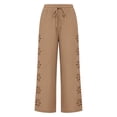 thumbnail image 6 of Maqroz Women's Drawstring Elastic Waist Wide Leg Pants Side Cutout Floral Detail Boho Casual Trousers Loose Summer Beach Pants Flowy Vacation Daily Outfit, 6 of 6