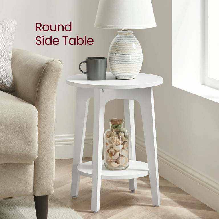 Round End Table Farmhouse Small Side Table Living Room Corner Table Drink Table White