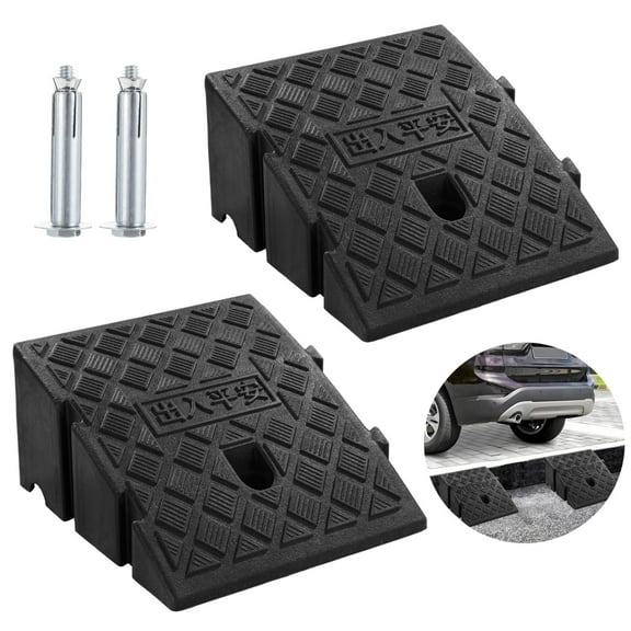 2 Pcs Heavy-Duty Curb Ramps - 5.1" Rise Anti-Slip Rubber Ramps | Driveway Ramps for Low Cars, Plastic Ramps with Ground Spikes, 2200lbs Capacity for Cars, Wheelchairs & Scooters