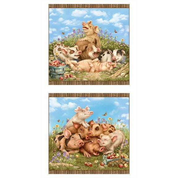 Think Happy Pigs 24" x 44" Cotton Panel