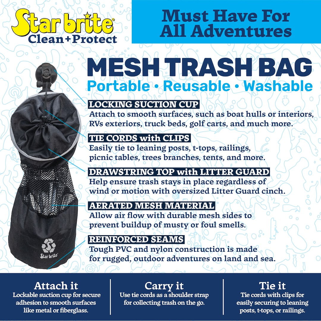 STAR BRITE Boat Trash Bag with Locking Suction Cup & Litter Guard Cinch – Ideal for Boats, RVs, Golf Carts, and Outdoor Adventures. (52074)