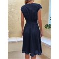 thumbnail image 3 of Women's A-Line High Waist Knee Length Pleated Dress Short Sleeves Solid Color, 3 of 9