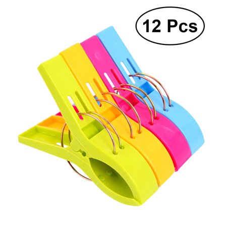 12pcs Plastic Beach Towel Clips Bright Color Chair Clips Jumbo Size For Pool Loungers