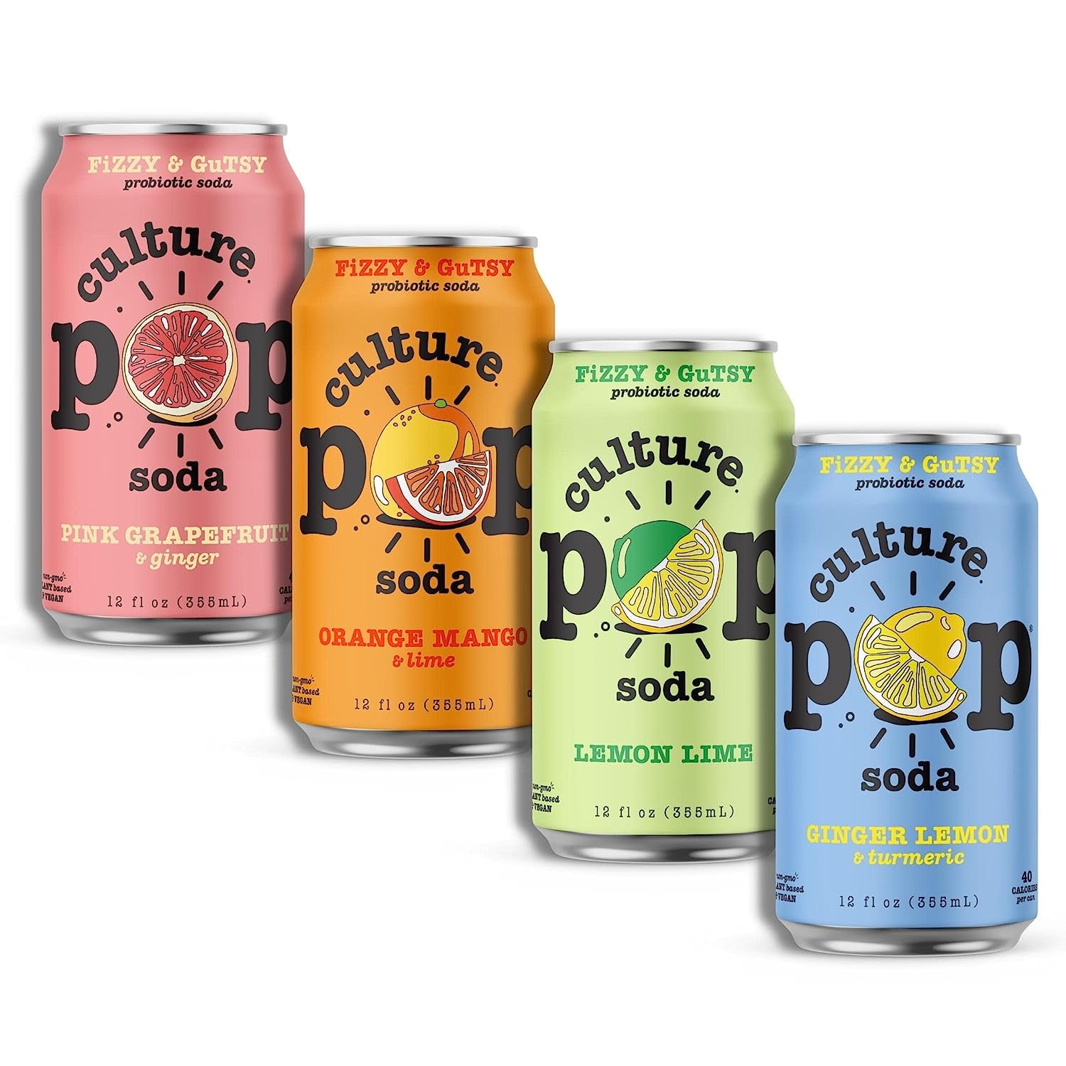 Culture Pop Sparkling Probiotic Soda, Zesty Tarty Variety, 12 Fl Oz ...