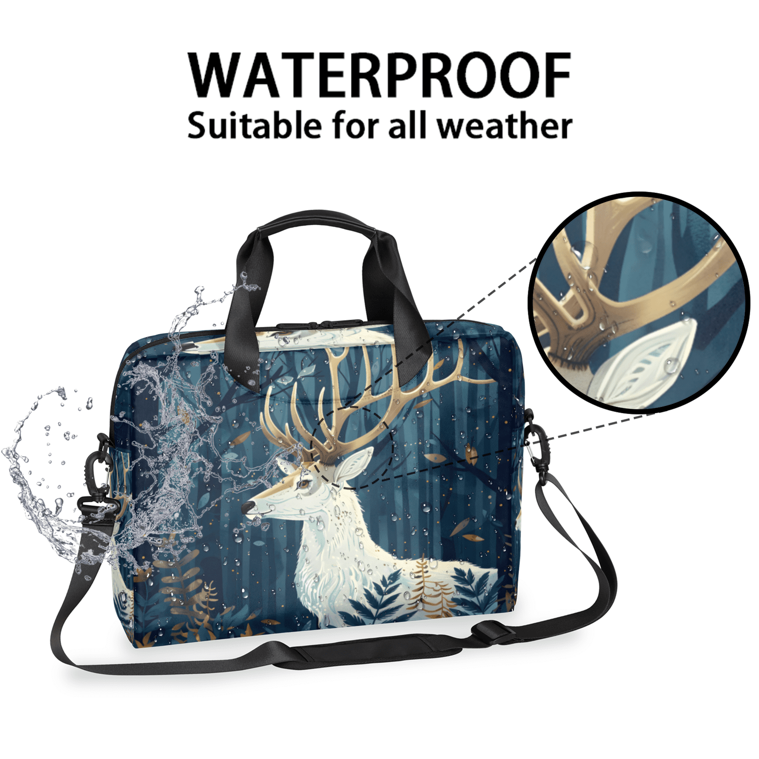 Herdesigns Forest Deer Laptop Bag for Women Men, Computer Case Briefcase Messenger Bags, 15-15.6 inch Laptop Sleeve Shoulder Bag