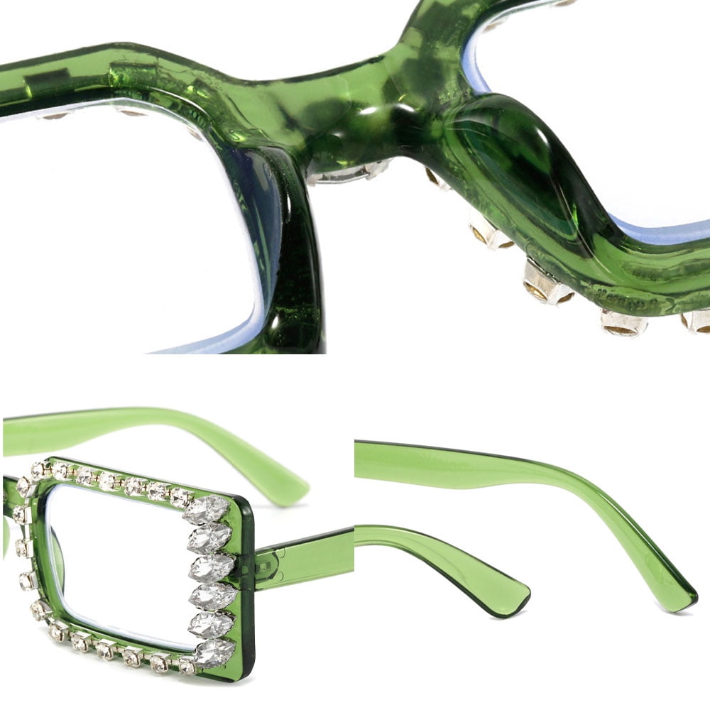 3 Pairs of Women Silver Rhinestone Brown Reading Glasses 1.00 Ladies Square Anti-Blue Light Readers +1.00 strength