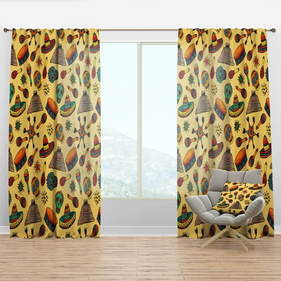 Designart 'Mexican Symbols With Pattern' Tropical Curtain Panel