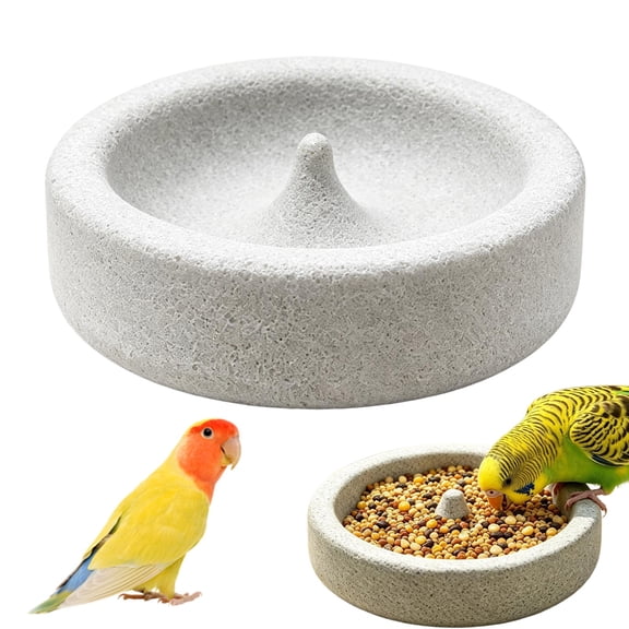 Xingjin Bird Bowl, Natural Pumice Stone Feeder With Beak Grinding And Calcium Release, Spill Proof Bird Food Bowl For Conure Lovebird And Small Birds
