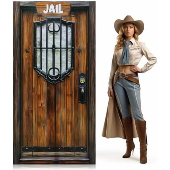 6 Feet Jail with Easel Stand up Cardboard Cutout Wild Western Theme Party Decoration Life Size Wild West Jail Door Backdrop Photo Props for Western Crime Theme Party Supplies