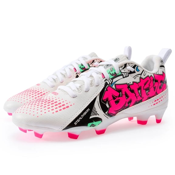 Battle Sports AstroJet Youth Football Cleats, Graffiti White/Pink, Size 3