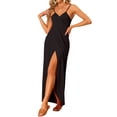thumbnail image 1 of Vestido largo cruzado de algodón sin espalda con tiras de espagueti para la playa mujer Allegra K Negro L, 1 of 6
