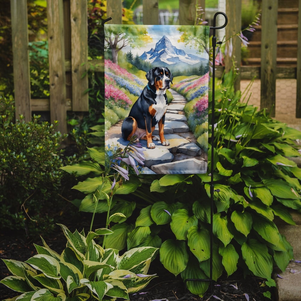 Greater Swiss Mountain Dog Spring Path Garden Flag 11.25 in x 15.5 in