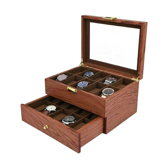 20-Slot Rosewood Watch Case Keep Display Tray Case Jewelry Storage Organizer Box 11.42" Length Wooden Storage Organizer