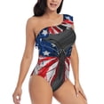 thumbnail image 3 of Cauagu Butterfly With USA Flag Print Women's Sexy One Piece Swimsuits One Shoulder Ruffle Tummy Control Bathing Suit Slimming Swimwear-Large, 3 of 6