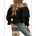 thumbnail image 3 of Women'S Off Shoulder Ruffle Trendy Summer Fashion Long Sleeve Blouse Sexy- Dressy Casual Outfits Layered Tops Black L, 3 of 7