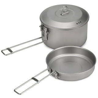 SilverAnt Ultralight Titanium Cookware Set - 2-Piece Titanium Pot & Titanium Pan - Camping Backpacking Pot & Pan Cook Ware Nesting Foldable Handles