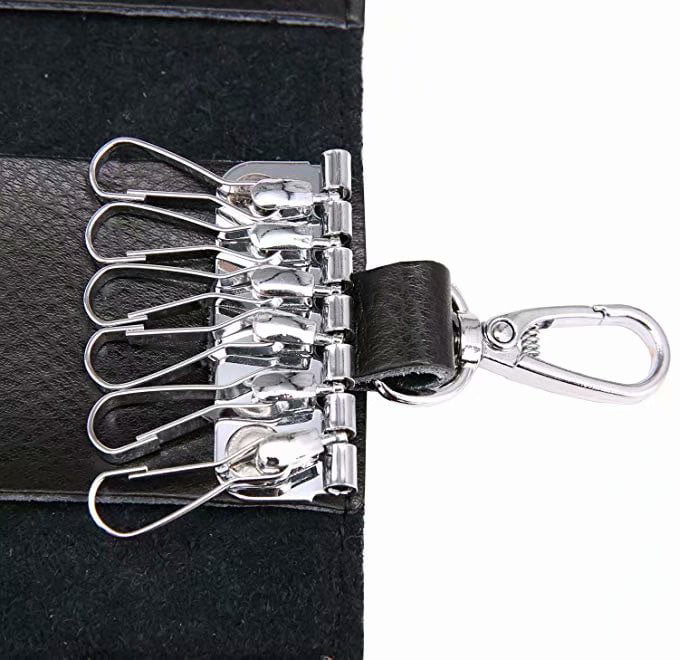 Heshe Leather Key Case Wallets Unisex Keychain Key Holder Ring with 6 Hooks Snap Closure 