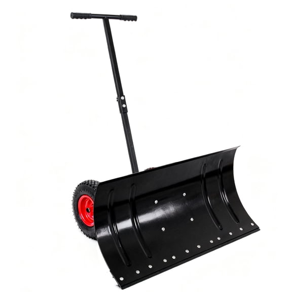 DECMAY 30" Heavy Duty Snow Shovel with Wheels, Adjustable Handle & Steel Blade for Driveway and Sidewalk, Black