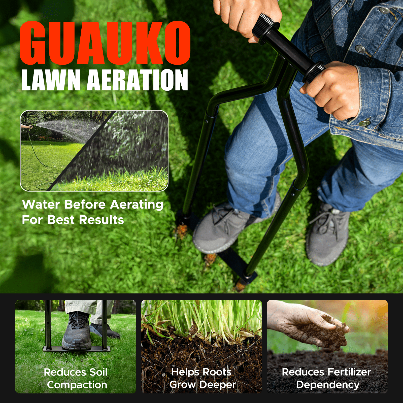 Lawn Aerator Tool, Core Aerator Lawn Tool with Alloy Steel Material, Sturdy Grass Aerator for Lawn Health Soil Yard Aerator