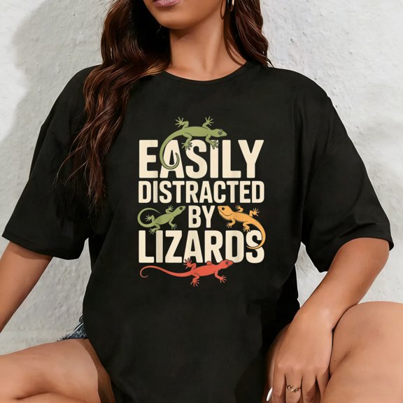 100% Cotton Unisex Easily Distracted by Lizards Terrarium Herpetarium Funny T-Shirt