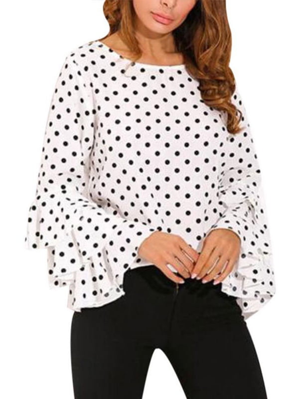 Women Plus Size Casual Polka Dot Blouse 