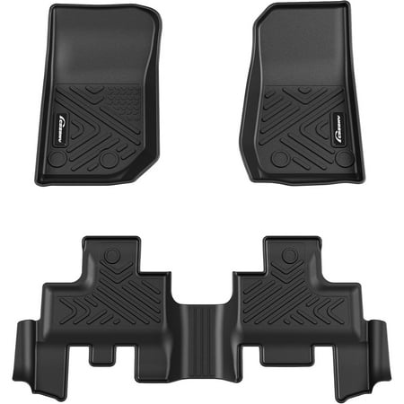 Mescukay Floor Mats Heavy Duty Anti Skid Floor Liners Fits for 2014-2018 Wrangler JK Unlimited JKU 4 Door All Weather TPE Custom Fit Black