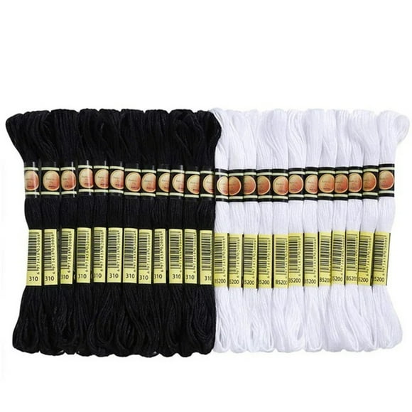 BUYISI 12/24Pcs Black And White Anchor Cross Stitch Cotton Crochet Embroidery Thread Floss Sewing Skeins Sewing Craft Accessories 12 White + 12 Black