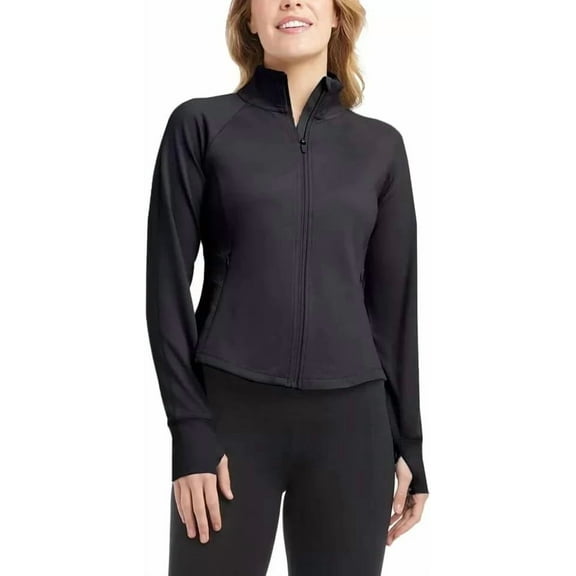 Jockey Women's Jacket Tulip Hem Yoga Jacket Black Salt XXL