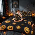 thumbnail image 3 of Homewish Halloween Glowing Pumpkin Queen Bedding, Mini Bat Silhouette Bedding Comforter Set Queen, Black Orange, Black Reversible 7 Pieces, 3 of 7