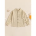 thumbnail image 4 of BemeyourBBs Kids Toddler Baby Boy Cotton Linen Dress Shirt Boys Long Sleeve Button Down Shirts Mandarin Collar Henley Shirts with One Pocket 3 4 5 6 7 8 Years, 4 of 9