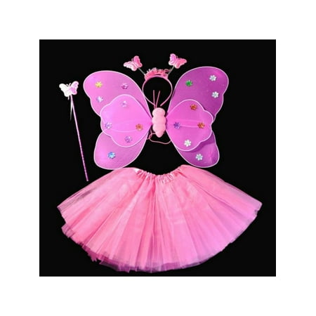 Marinavida Kids Girls Fairy Butterfly Wings Tutu Skirt Fancy Cosplay Costume,4pcs/set