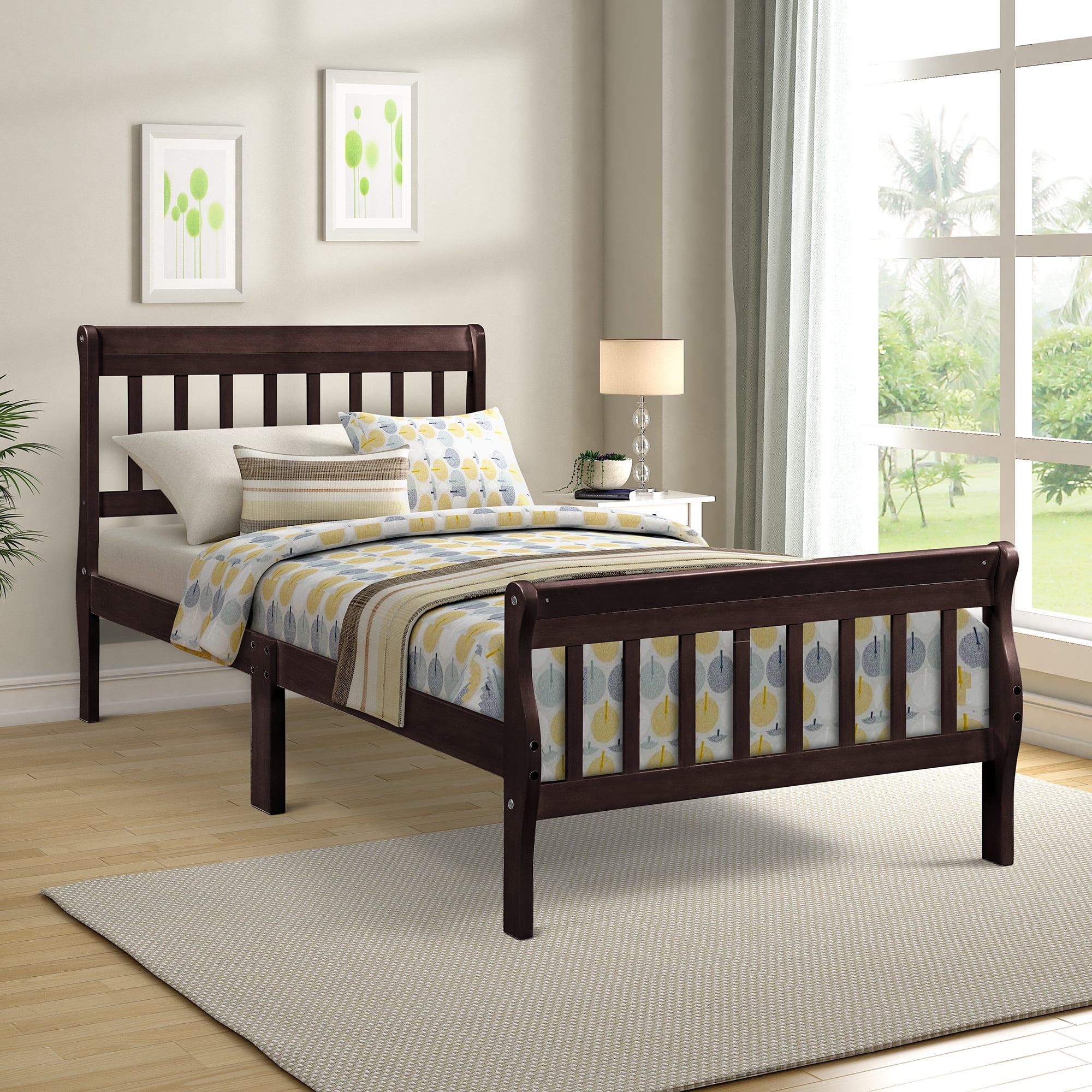 Details about   4 Size Wood Slats Metal Bed Frame Platform Bedroom Mattress Foundation Base US 