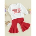 thumbnail image 3 of FEORJGP Toddler Girl Valentine’s Day Outfits Infant Baby Long Sleeve Pullover Letter Sweatshirt Crew Neck Tops + Ribbed Flare Pants Set Cute Casual Daily Clothes, 3 of 9