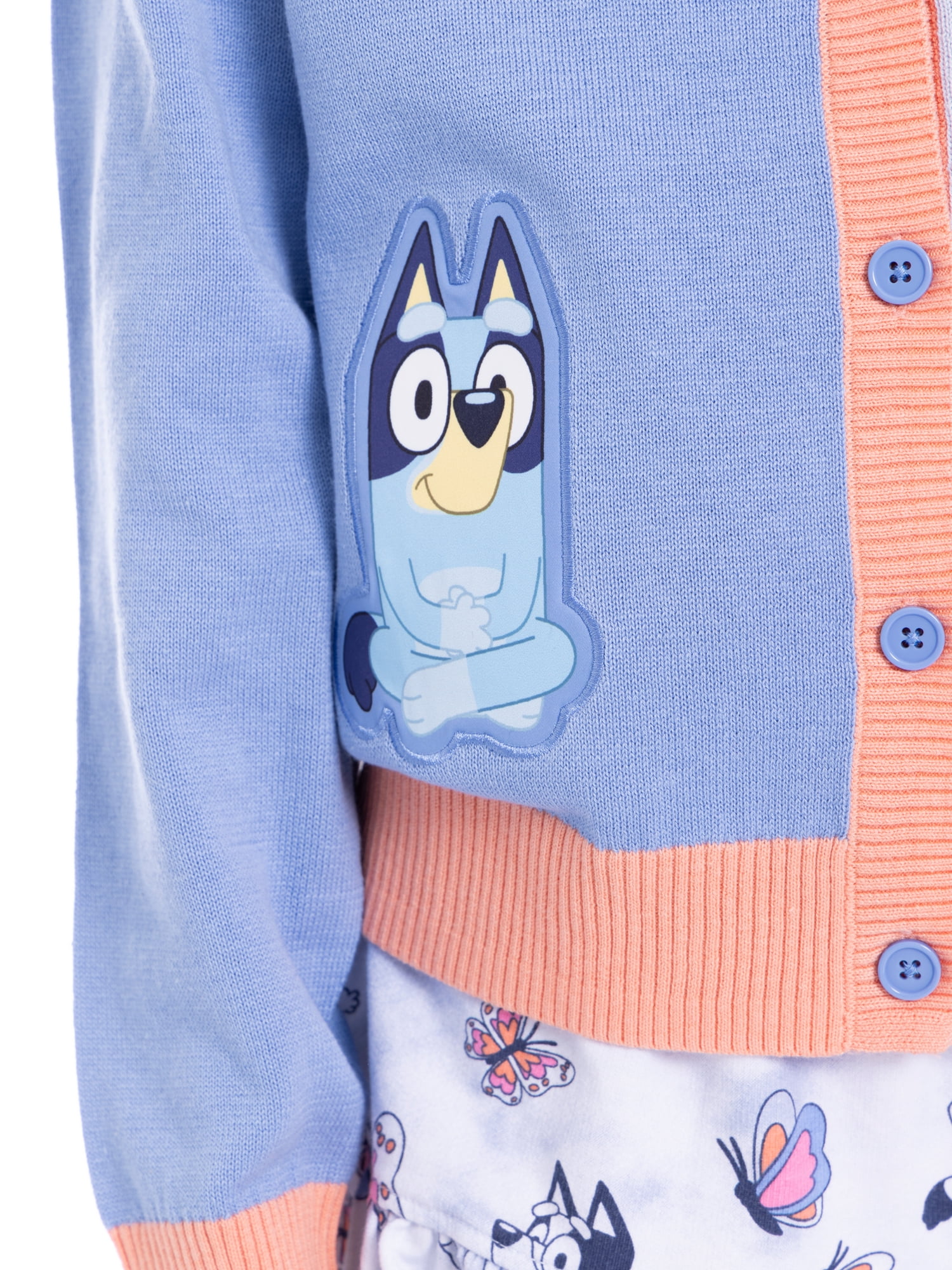 Bluey Girls Button Down Graphic Embroidery Cardigan, Sizes 4-16