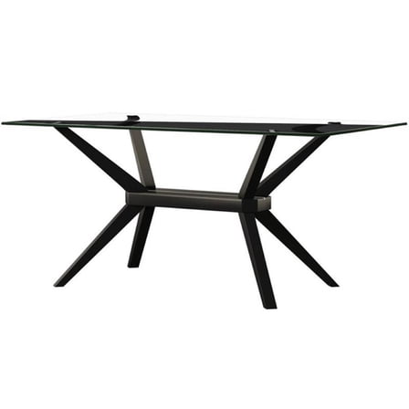 Uptown Club Vanora 63" Contemporary Glass Top Dining Table in Dark Walnut