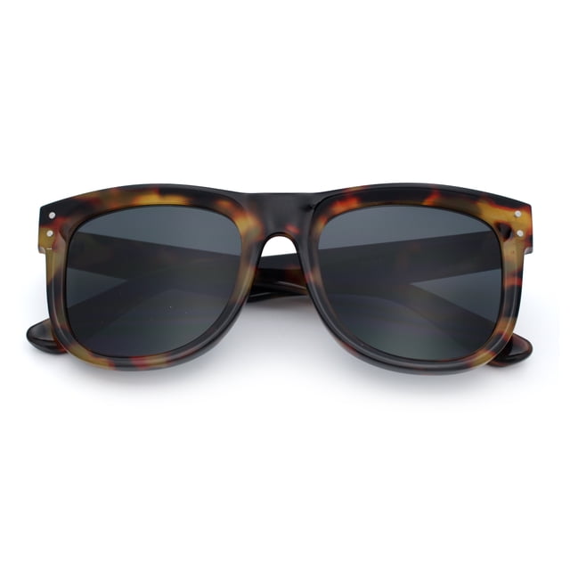 Curved Concave Face Oversized Horn Rim Plastic Retro Sunglasses Tortoise - Black